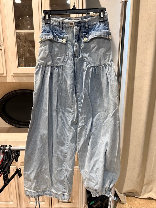 Free People Denim - Free People Light Blue Wide-Leg Gathered Waist Jeans